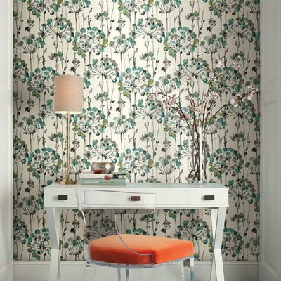 product image for Flourish Peel & Stick Wallpaper in Turquoise by York Wallcoverings 62