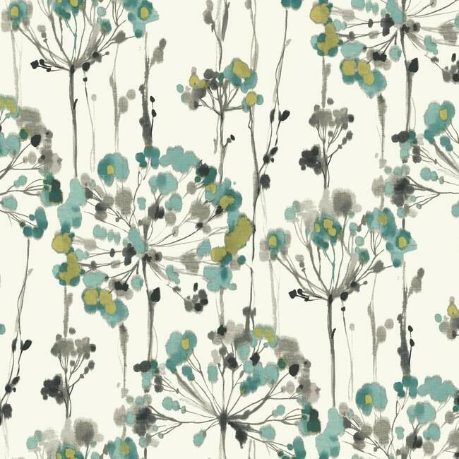 media image for Flourish Peel & Stick Wallpaper in Turquoise by York Wallcoverings 211