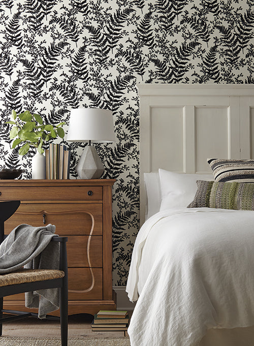 media image for Forest Fern Flock Wallpaper in Black from Magnolia Home Vol. 2 by Joanna Gaines 278