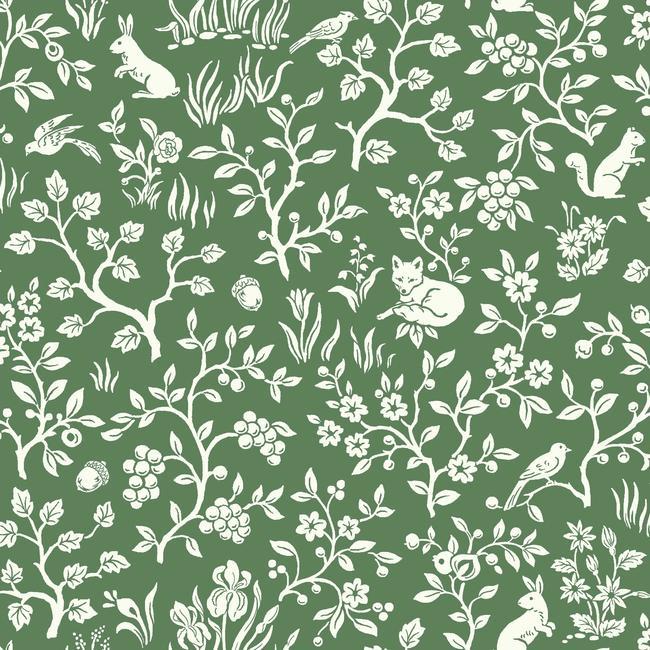 media image for Fox & Hare Wallpaper in Forest Green from Magnolia Home Vol. 2 by Joanna Gaines 237