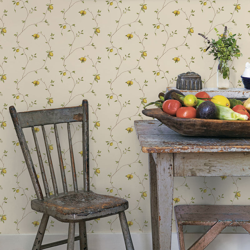 media image for Trailing Lemons Cream/Yellow Wallpaper from the Kitchen Recipes Collection by Galerie Wallcoverings 215