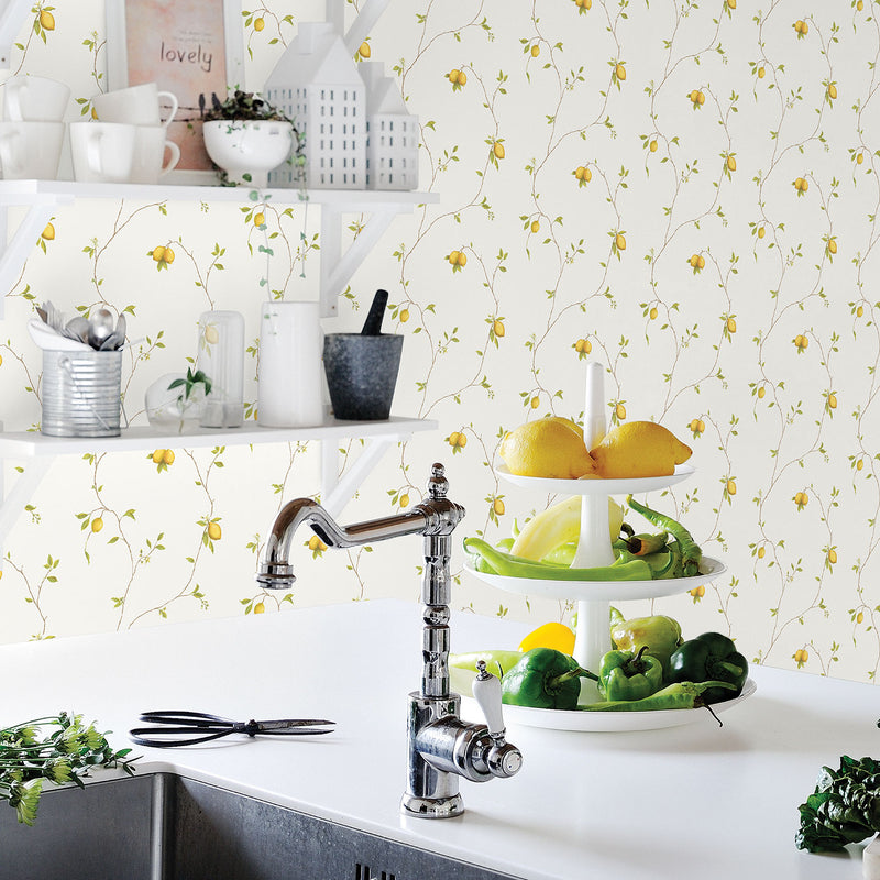 media image for Trailing Lemons Yellow Wallpaper from the Kitchen Recipes Collection by Galerie Wallcoverings 215