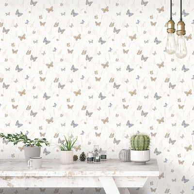 product image of Meadow Butterfly Beige/Blue Wallpaper from the Kitchen Recipes Collection by Galerie Wallcoverings 557