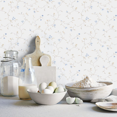 product image for Trailing Flowers Beige/Blue Wallpaper from the Kitchen Recipes Collection by Galerie Wallcoverings 95