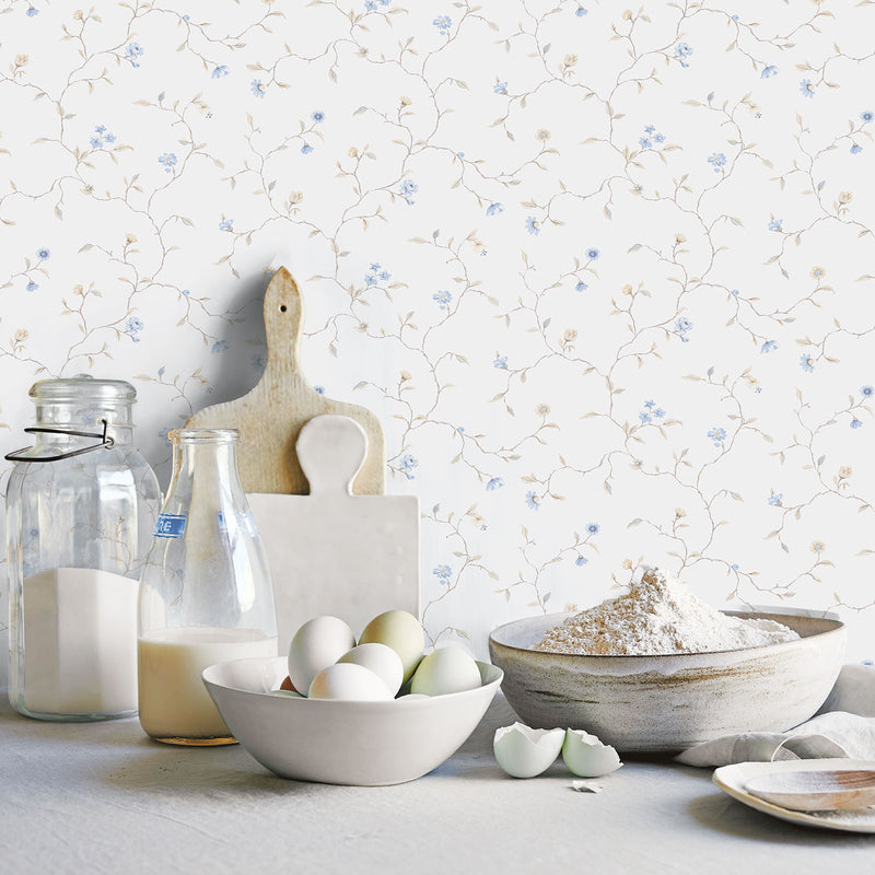 media image for Trailing Flowers Beige/Blue Wallpaper from the Kitchen Recipes Collection by Galerie Wallcoverings 275