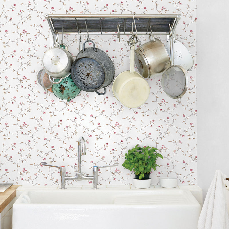 media image for Trailing Flowers Pink/Red Wallpaper from the Kitchen Recipes Collection by Galerie Wallcoverings 247