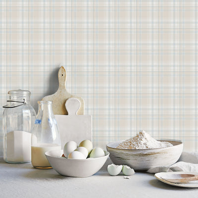 product image for Checked Beige/Blue Wallpaper from the Kitchen Recipes Collection by Galerie Wallcoverings 24