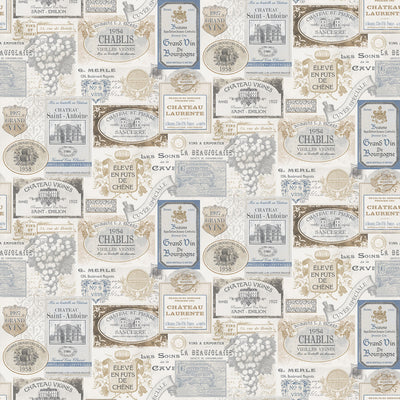 product image for Wine Labels Beige/Blue Wallpaper from the Kitchen Recipes Collection by Galerie Wallcoverings 14