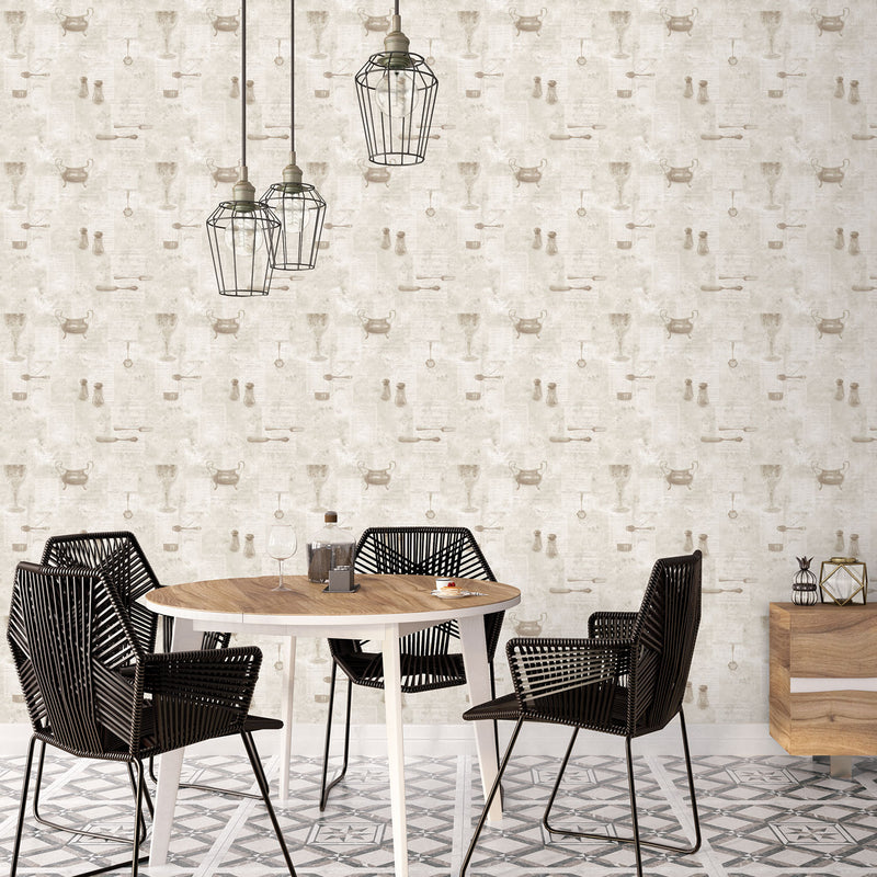 media image for Café Utensils Beige Wallpaper from the Kitchen Recipes Collection by Galerie Wallcoverings 296