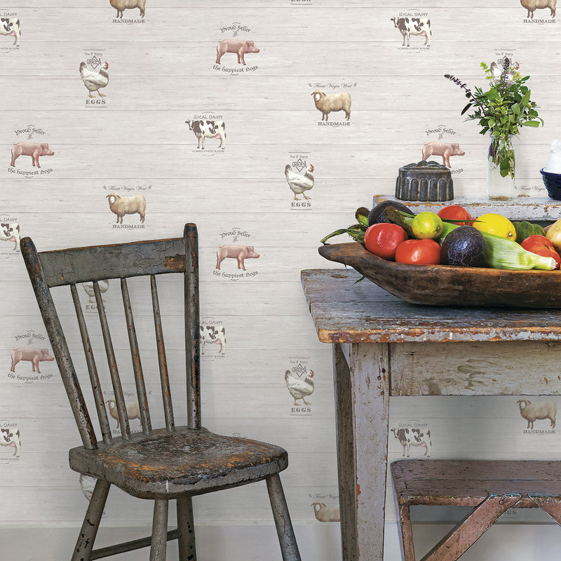 media image for Farmyard Animals Cream/White Wallpaper from the Kitchen Recipes Collection by Galerie Wallcoverings 297