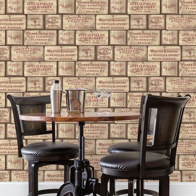 product image for Olde Boxes Beige/Red Wallpaper from the Kitchen Recipes Collection by Galerie Wallcoverings 77