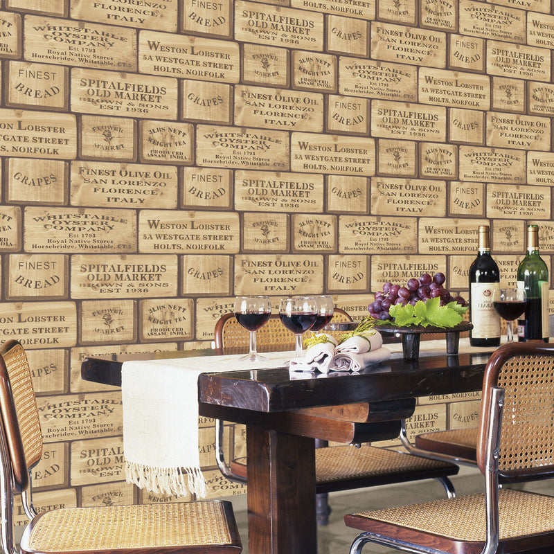 media image for Olde Boxes Beige/Brown Wallpaper from the Kitchen Recipes Collection by Galerie Wallcoverings 248