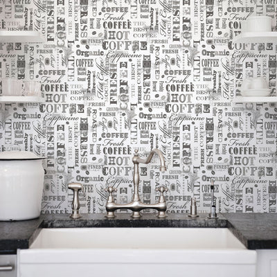 product image for Coffee Script Black/White Wallpaper from the Kitchen Recipes Collection by Galerie Wallcoverings 42