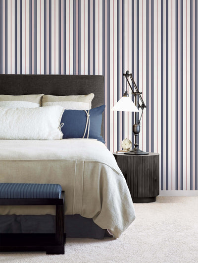 product image for Two Colour Stripe Navy/Red Wallpaper from the Deauville 2 Collection by Galerie Wallcoverings 21