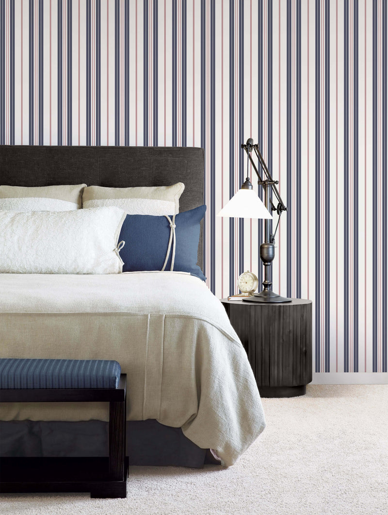 media image for Two Colour Stripe Navy/Red Wallpaper from the Deauville 2 Collection by Galerie Wallcoverings 242