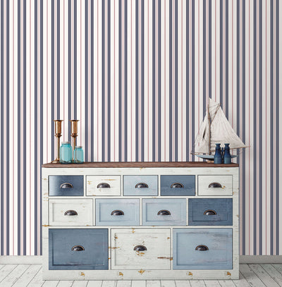 product image for Two Colour Stripe Navy/Red Wallpaper from the Deauville 2 Collection by Galerie Wallcoverings 79