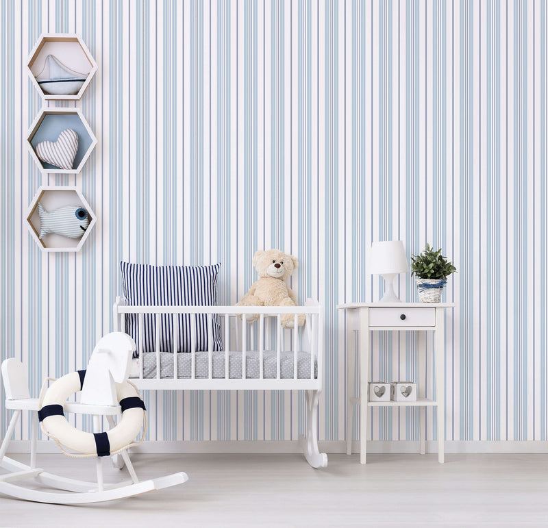 media image for Two Colour Stripe Navy Wallpaper from the Deauville 2 Collection by Galerie Wallcoverings 23