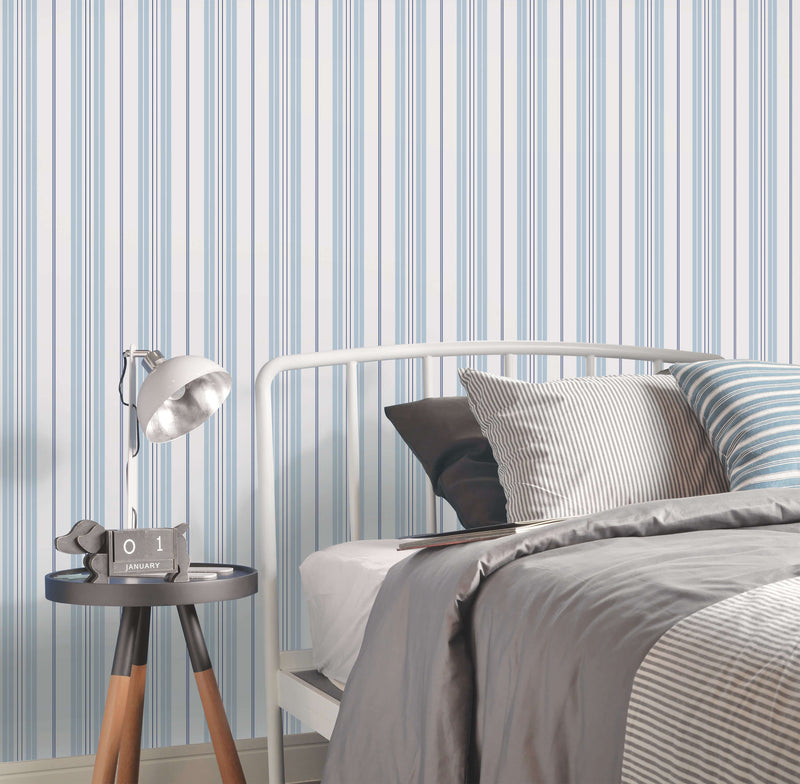 media image for Two Colour Stripe Navy Wallpaper from the Deauville 2 Collection by Galerie Wallcoverings 221