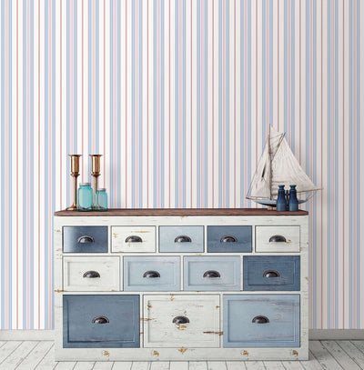 product image for Two Colour Stripe Sky/Red Wallpaper from the Deauville 2 Collection by Galerie Wallcoverings 18