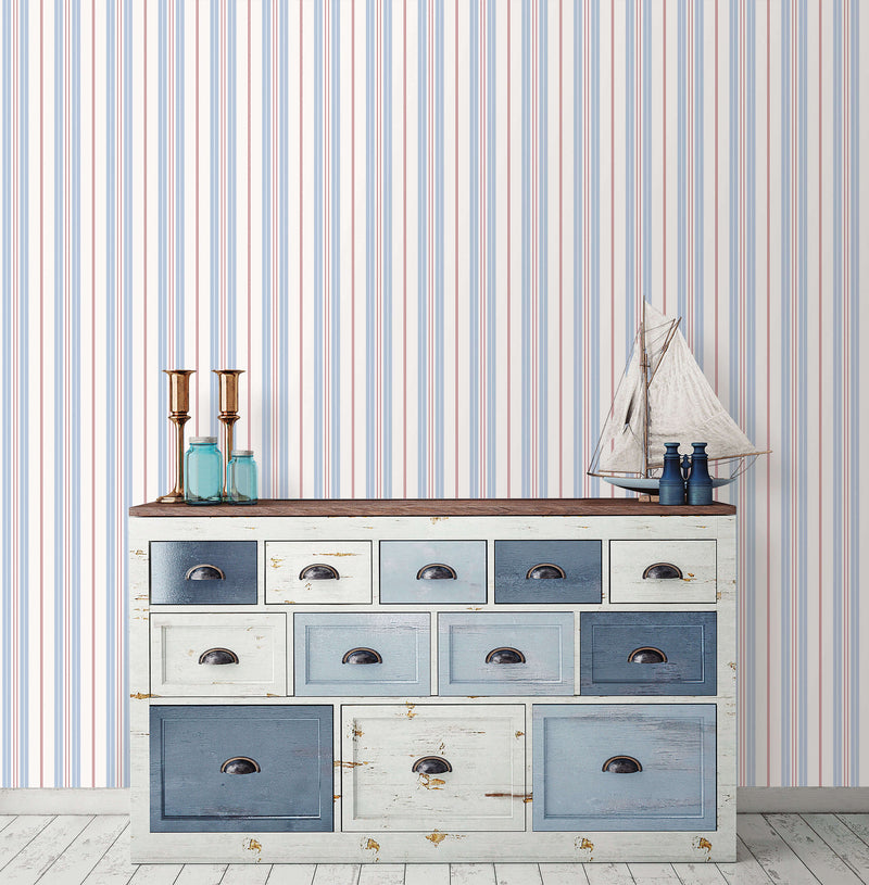 media image for Two Colour Stripe Sky/Red Wallpaper from the Deauville 2 Collection by Galerie Wallcoverings 263