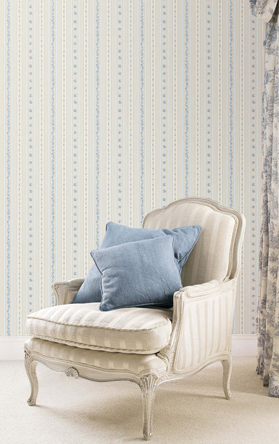 product image for Floral Stripe Wallpaper in Blue 75