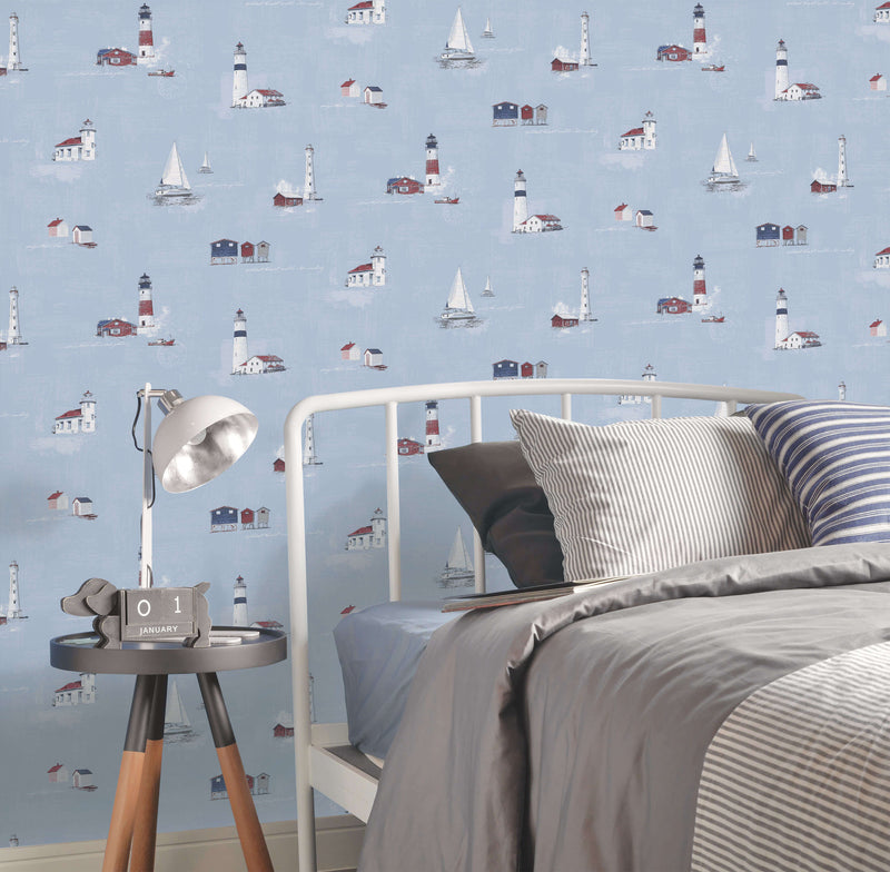 media image for Beach Huts Sky Wallpaper from the Deauville 2 Collection by Galerie Wallcoverings 260