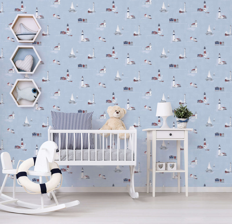 media image for Beach Huts Sky Wallpaper from the Deauville 2 Collection by Galerie Wallcoverings 256