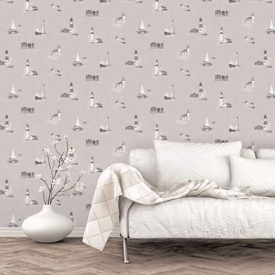 product image for Beach Huts Taupe Wallpaper from the Deauville 2 Collection by Galerie Wallcoverings 63