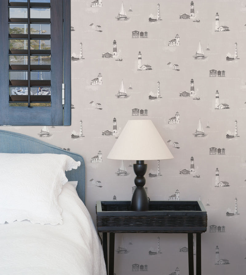 media image for Beach Huts Taupe Wallpaper from the Deauville 2 Collection by Galerie Wallcoverings 240