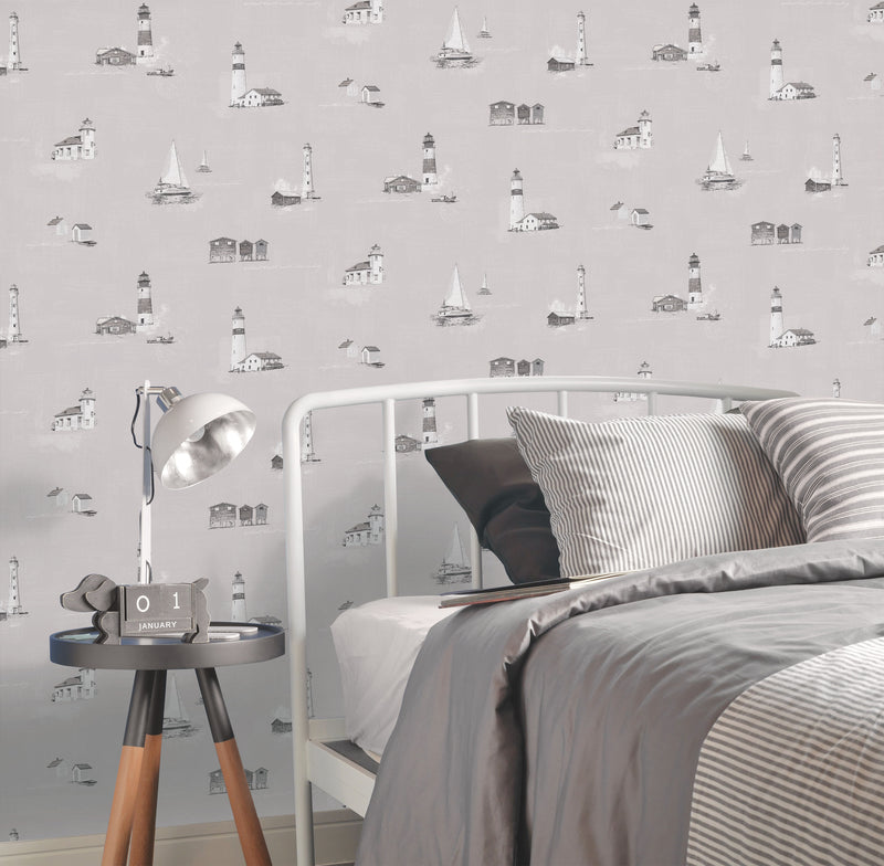 media image for Beach Huts Taupe Wallpaper from the Deauville 2 Collection by Galerie Wallcoverings 286