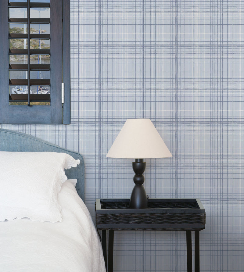 media image for Plaid Sky/Navy Wallpaper from the Deauville 2 Collection by Galerie Wallcoverings 253