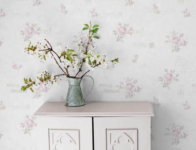 media image for Calligraphy Pink/Beige Wallpaper from the Vintage Roses Collection by Galerie Wallcoverings 242