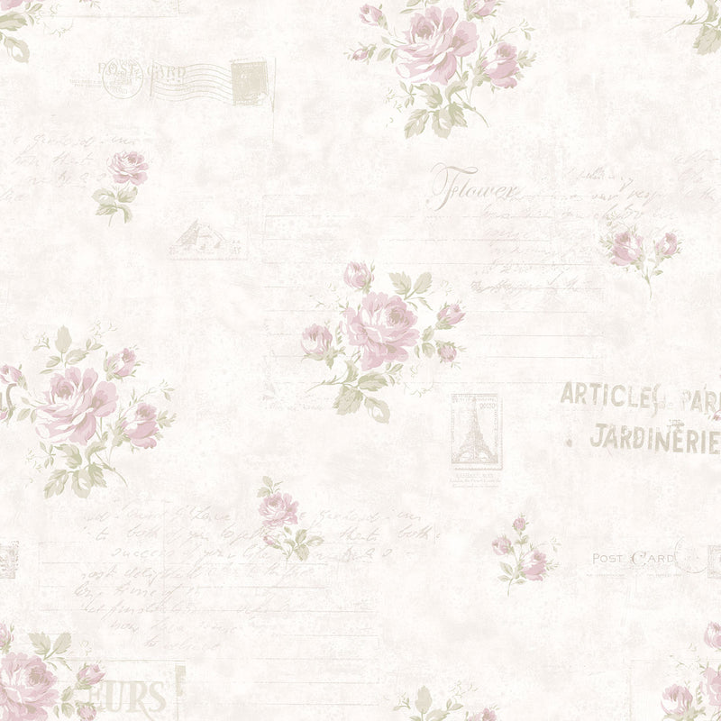 media image for Calligraphy Pink/Green Wallpaper from the Vintage Roses Collection by Galerie Wallcoverings 243