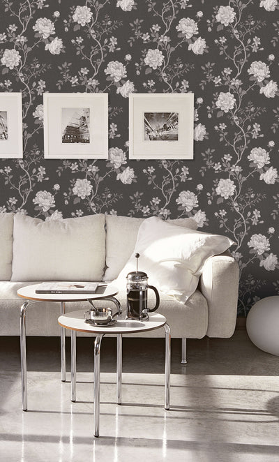 product image for Large Rose Trail Charcoal/White Wallpaper from the Vintage Roses Collection by Galerie Wallcoverings 64