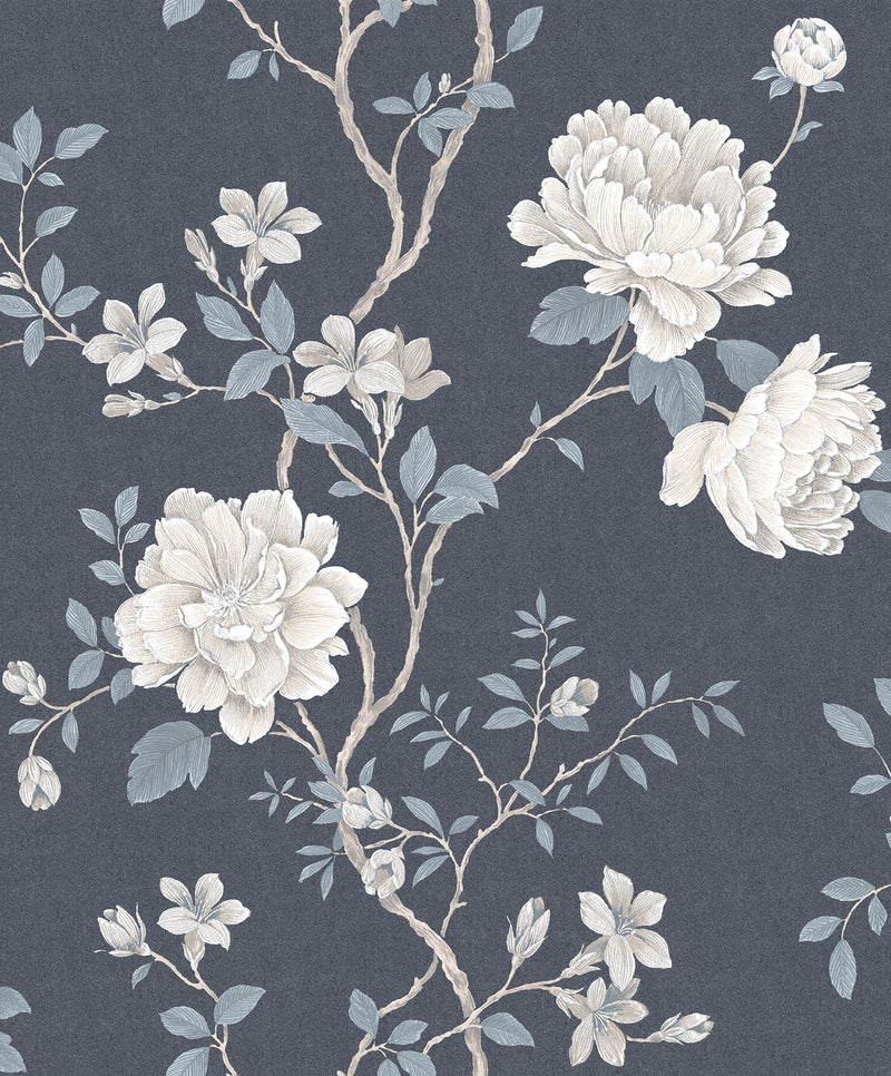 media image for Large Rose Trail Marine/Beige Wallpaper from the Vintage Roses Collection by Galerie Wallcoverings 288