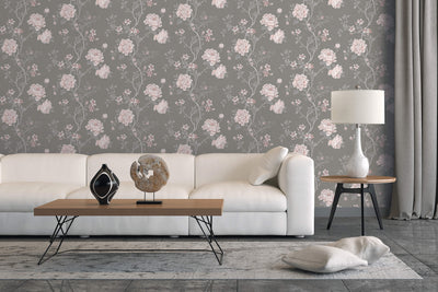 product image for Large Rose Trail Grey/Pink Wallpaper from the Vintage Roses Collection by Galerie Wallcoverings 14