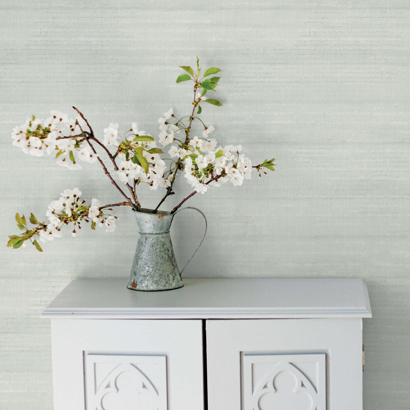 media image for Faded Calligraphy Chalky Green Wallpaper from the Vintage Roses Collection by Galerie Wallcoverings 20