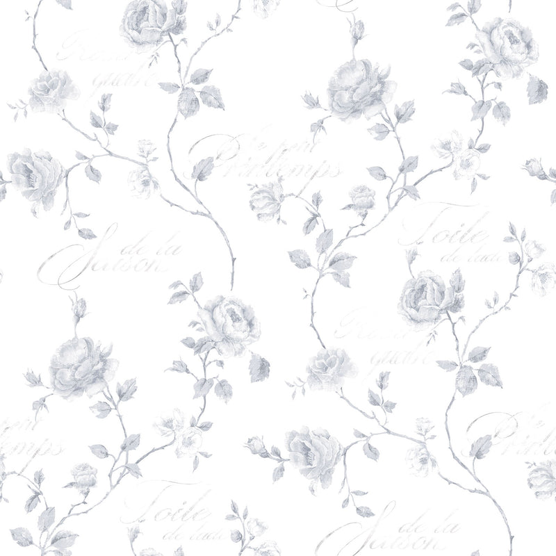 media image for Calligraphy Rose Grey Wallpaper from the Vintage Roses Collection by Galerie Wallcoverings 217