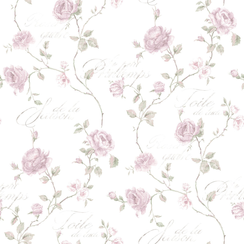 media image for Calligraphy Rose Pink/Green Wallpaper from the Vintage Roses Collection by Galerie Wallcoverings 224