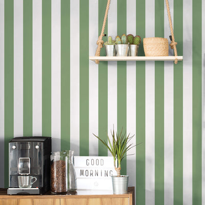 product image for Awning Stripe Green Wallpaper from the Just Kitchens Collection by Galerie Wallcoverings 51