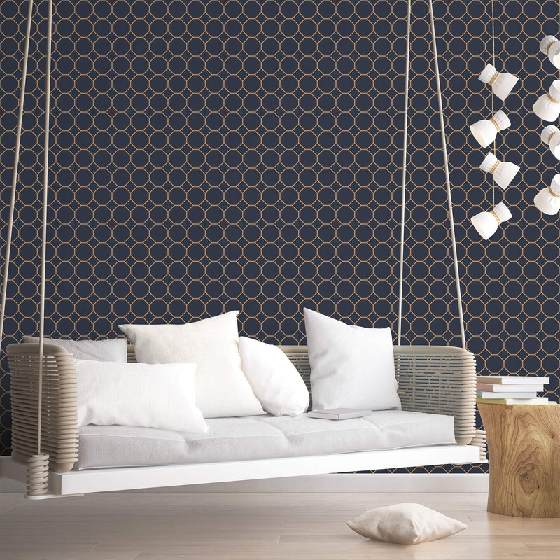 media image for Bee Hive Navy/Gold Wallpaper from the Just Kitchens Collection by Galerie Wallcoverings 221