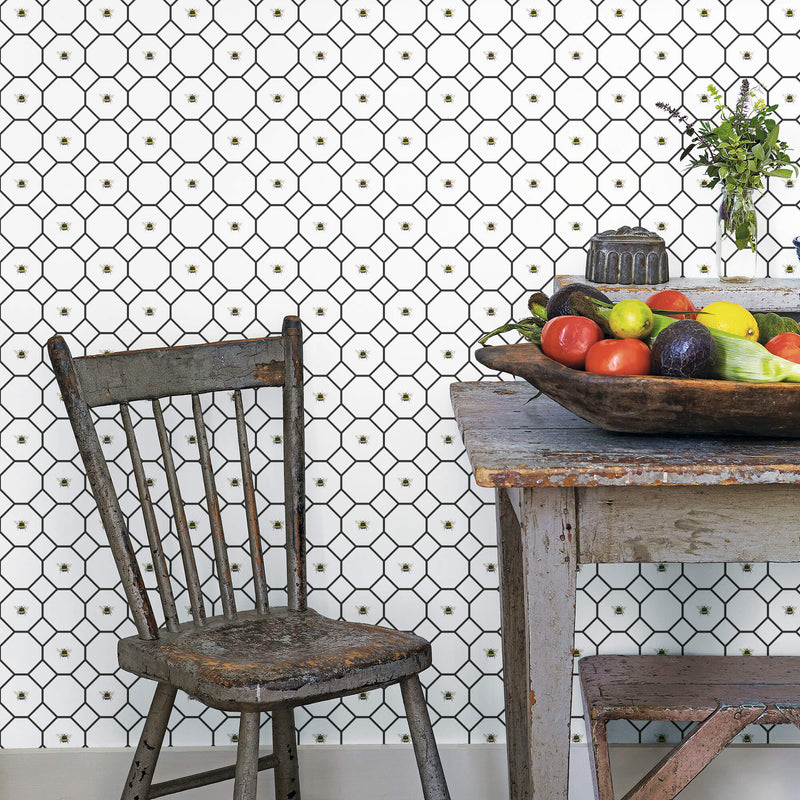 media image for Bee Hive with bees Black/White Wallpaper from the Just Kitchens Collection by Galerie Wallcoverings 298