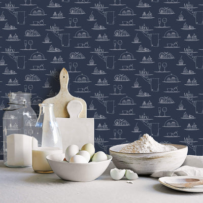 product image for Chalkboard Menu Navy Wallpaper from the Just Kitchens Collection by Galerie Wallcoverings 3