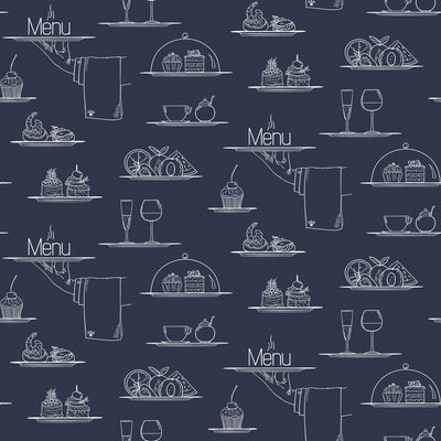 product image of Chalkboard Menu Navy Wallpaper from the Just Kitchens Collection by Galerie Wallcoverings 530