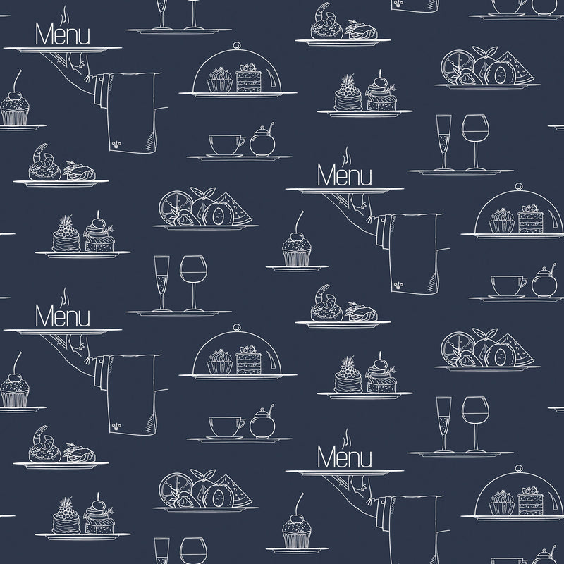 media image for Chalkboard Menu Navy Wallpaper from the Just Kitchens Collection by Galerie Wallcoverings 273