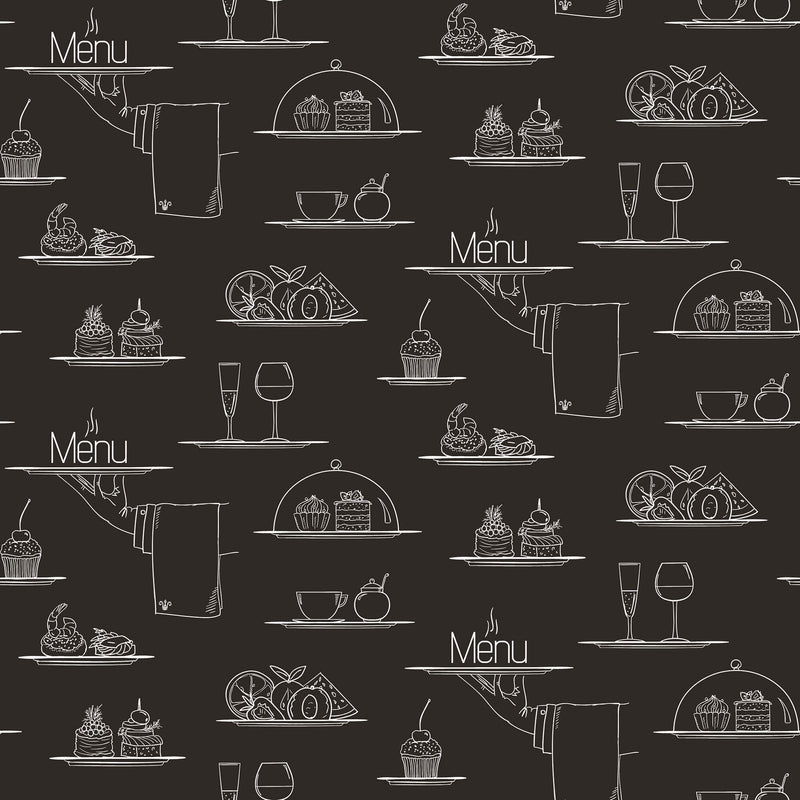 media image for Chalkboard Menu Black Wallpaper from the Just Kitchens Collection by Galerie Wallcoverings 230