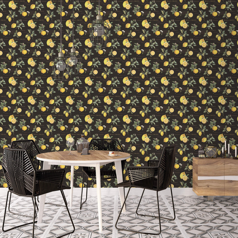 media image for Citron Botanical Black/Yellow Wallpaper from the Just Kitchens Collection by Galerie Wallcoverings 271