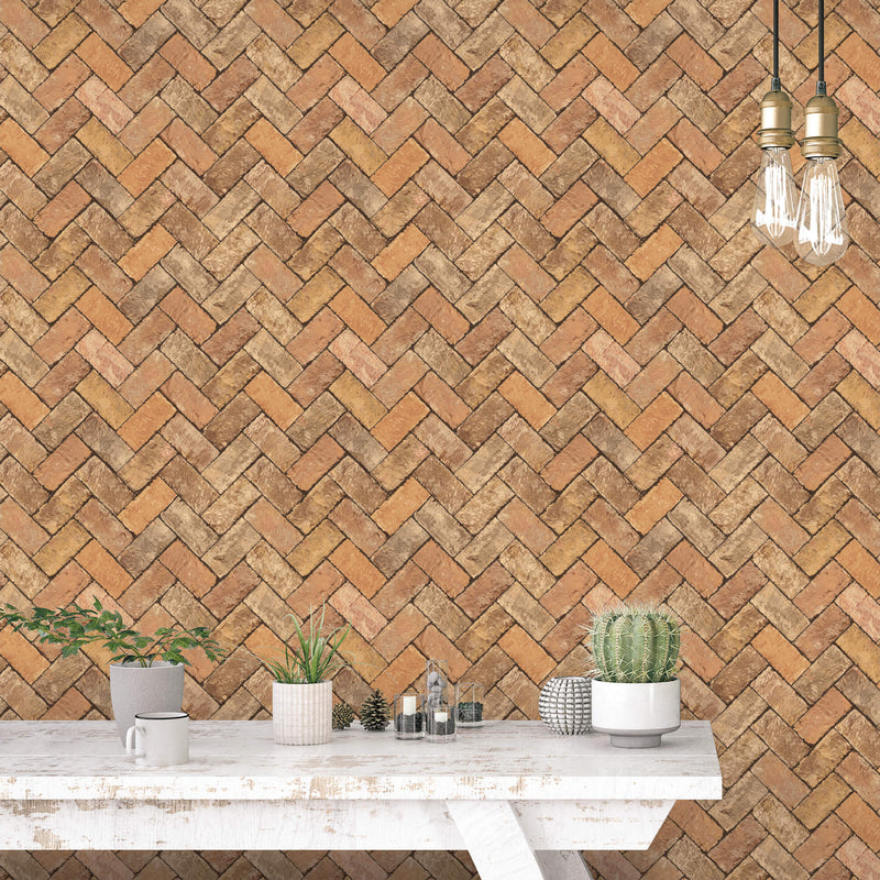 media image for Herringbone Brick Orange/Brown Wallpaper from the Just Kitchens Collection by Galerie Wallcoverings 223