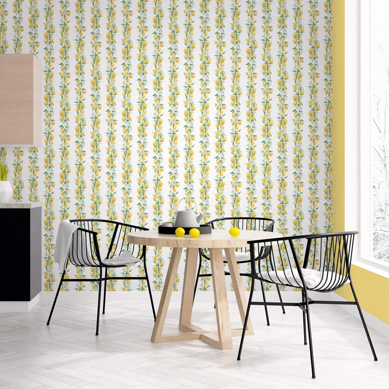 media image for Lemon Stripe Yellow/Green Wallpaper from the Just Kitchens Collection by Galerie Wallcoverings 244