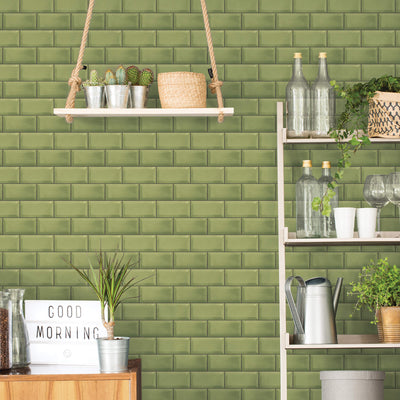 product image for Metro Tile Green Wallpaper from the Just Kitchens Collection by Galerie Wallcoverings 37